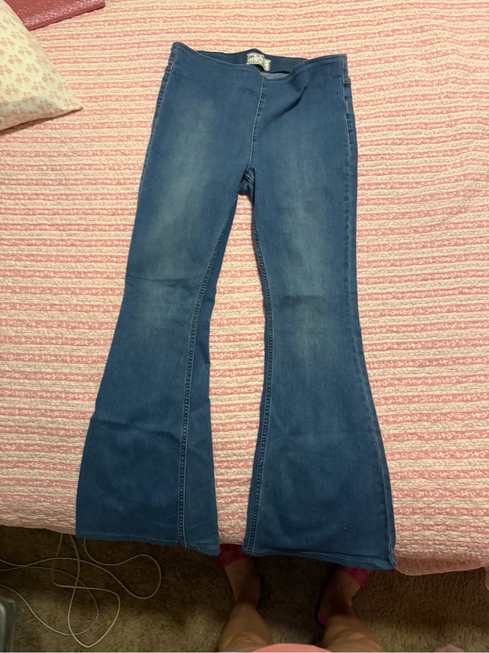 Free People Medium Blue Flared Wide-Leg Jeans